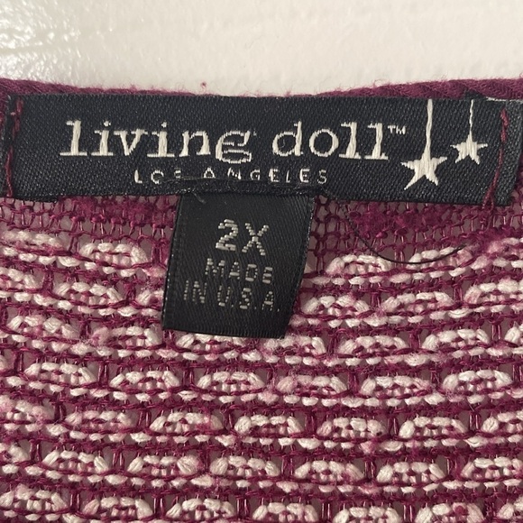 Living Doll Y2K Burgundy and White stripe dolman sleeve cozy sweater 2X - Picture 4 of 5